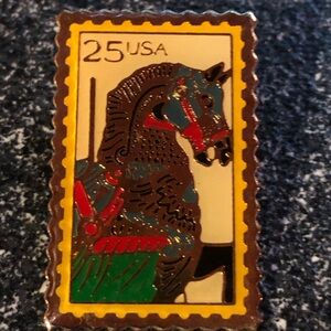 Vintage JG&A Carousel Horse 25 Cent USA Stamp Enamel Pin